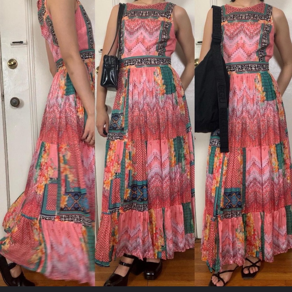 NWT Anthro Maxi Sleeveless Dress Size 12 Boho Patchwork Floral Wedding Summer